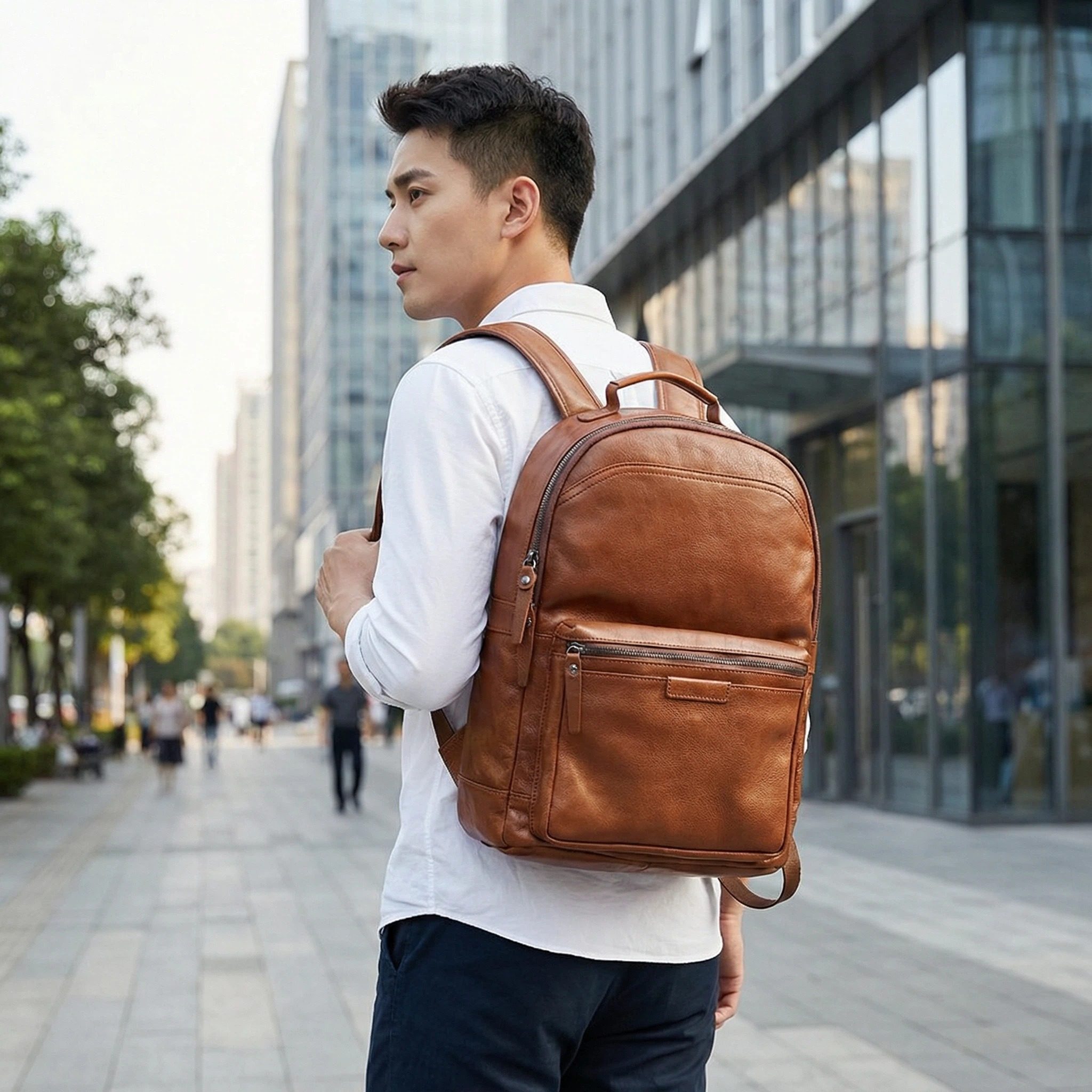 复古真皮双肩包男士大容量商务背包头层牛皮旅行包