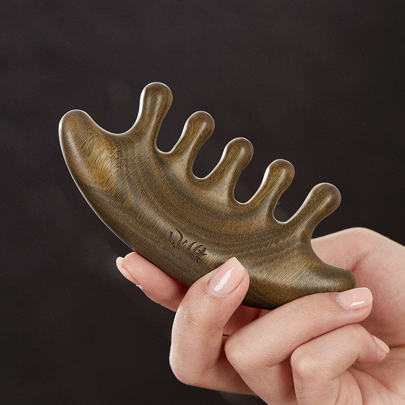 创意水母头皮按摩梳绿檀木梳子头部经络H梳女顺髪梳可携式小宽齿