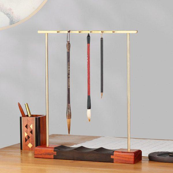 轻奢黄铜木质笔架毛笔挂 创意展示架工艺品 新中式办公室书桌摆件,家居饰品,装饰摆件,淘宝优惠券,粉丝福利购,淘宝优惠卷