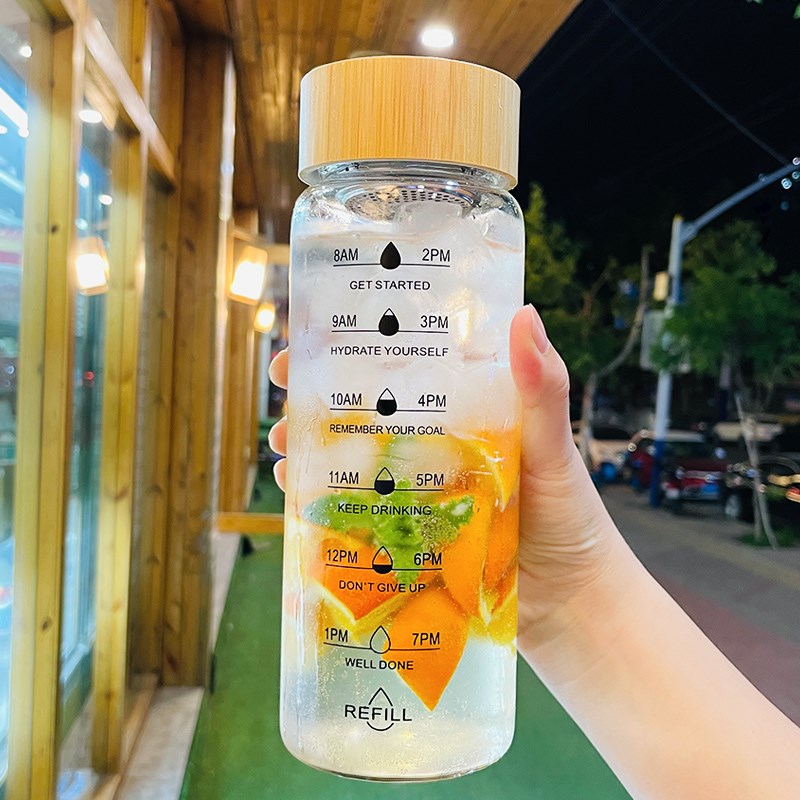 大容量10d00ml玻璃杯密封便携时间喝水男女生耐热水杯子车载随行