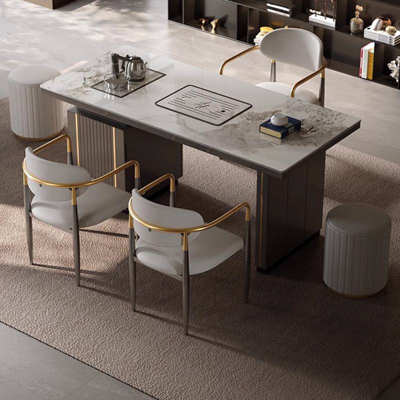 现代简约岩板茶桌椅组合轻奢阳台办公室小茶几石板茶台烧水壶一体