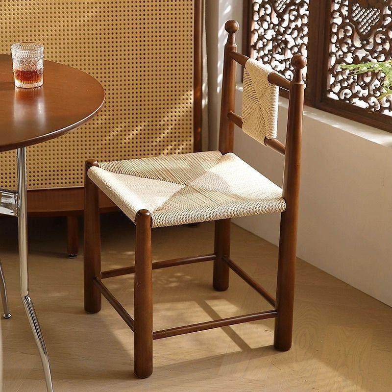 中古胡桃色实木餐椅藤编法式复古卧室书桌化妆台椅子咖啡店休闲椅