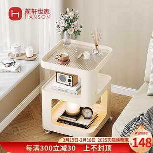 轻奢边几可移动创意茶几沙发边柜客厅带轮小推车铁艺床头柜置物架