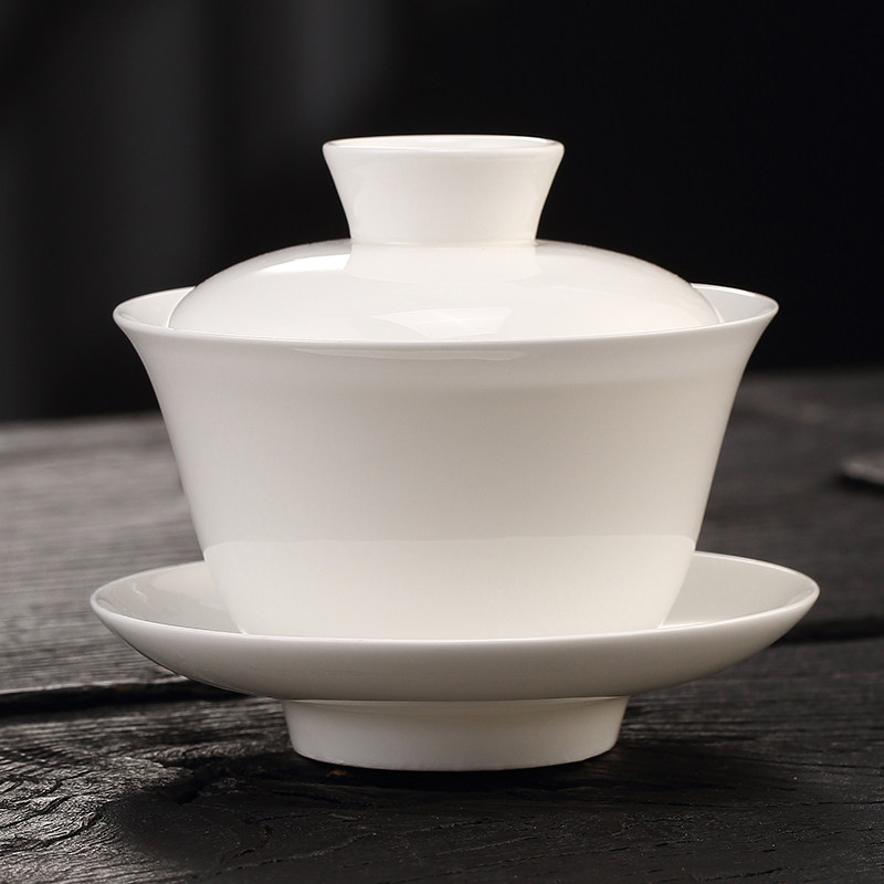 潮州骨瓷盖碗三才碗功夫茶具套装茶碗陶瓷薄胎反口防烫家用大小号