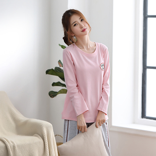 新款休闲纯棉长袖睡衣女秋冬季韩版清新学生粉色甜美居家服可外穿