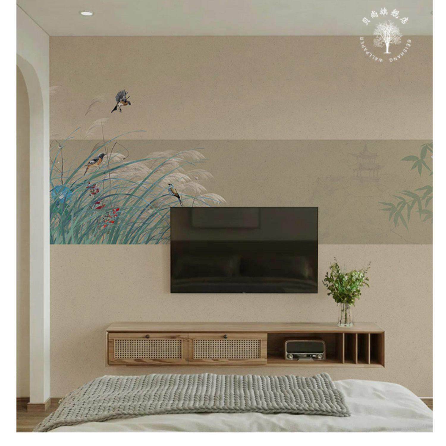 花鸟壁纸中式国风客厅墙纸复古墙布电视背景墙定制壁画无纺布壁纸