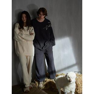 同语情侣睡衣秋冬季半边绒长袖加厚松弛感珊瑚绒家居服男女士套装