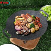 淄博烧烤盘户外野营烤肉 铁板烧商用多功能不沾铸铁烤盘家用 韩式