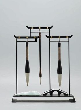 现代新中式禅意毛笔架摆件创意样板间书房办公桌书桌软装饰品摆设