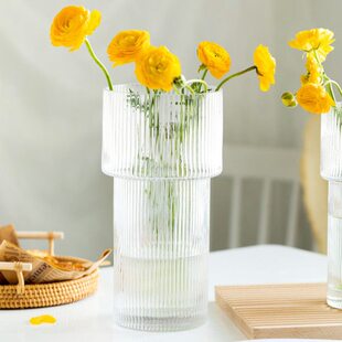 创意简约透明玻璃花瓶水养插花北欧客厅矮款宽口装饰摆件