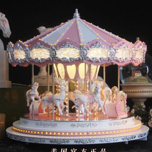 美国Mr.christmas圣诞先生粉色旋转木马音乐盒女孩情人节生日礼物