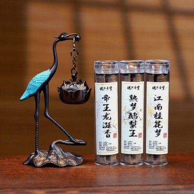 仙鹤吊炉【4件套】家居日用无粘粉盘香炉摆件(送鹅梨/龙涎/桂花)