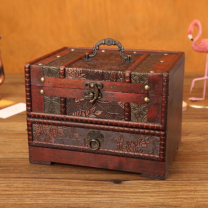 盒首饰收纳梳妆h带复古锁木质古风结婚饰品盒子化妆中式高档仿古