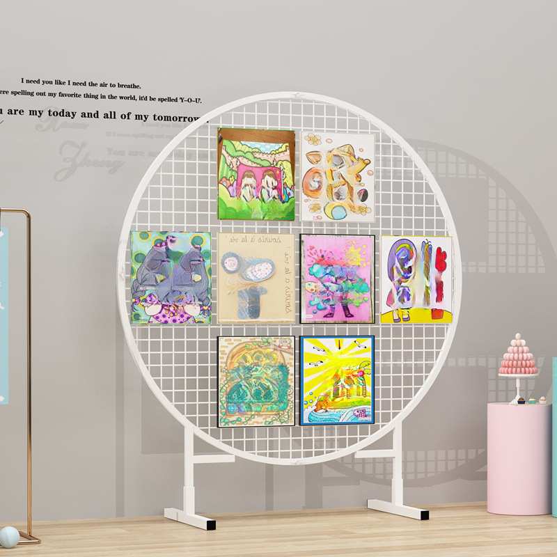 铁网格网圆形装饰网格架幼儿园作品展示易拉宝婚庆展示挂架落地网