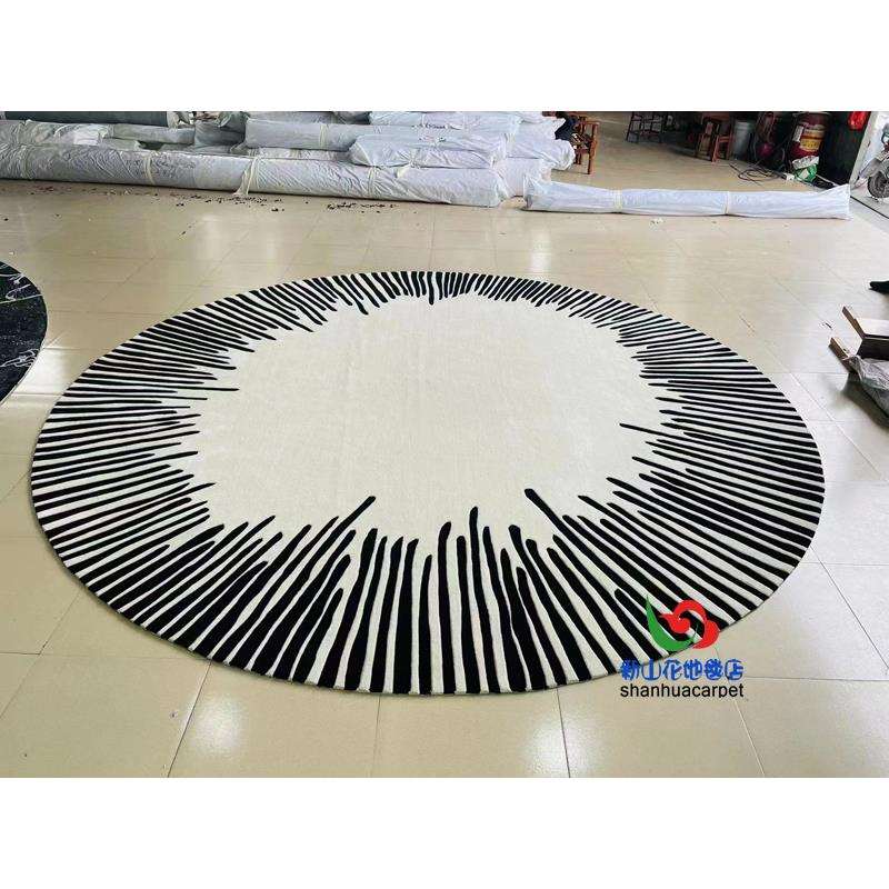 现代简约几何格子圆形中式手工进口羊毛客厅茶几地毯餐厅书房卧室