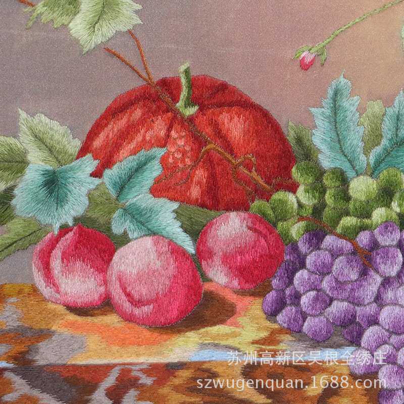手工苏绣静物花瓶绣片客厅书房现代装饰画苏州刺绣软裱画自行装框