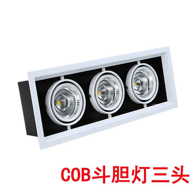 led斗胆单头双头方形格栅灯cob射灯豆胆灯嵌入式三头方形天花筒灯