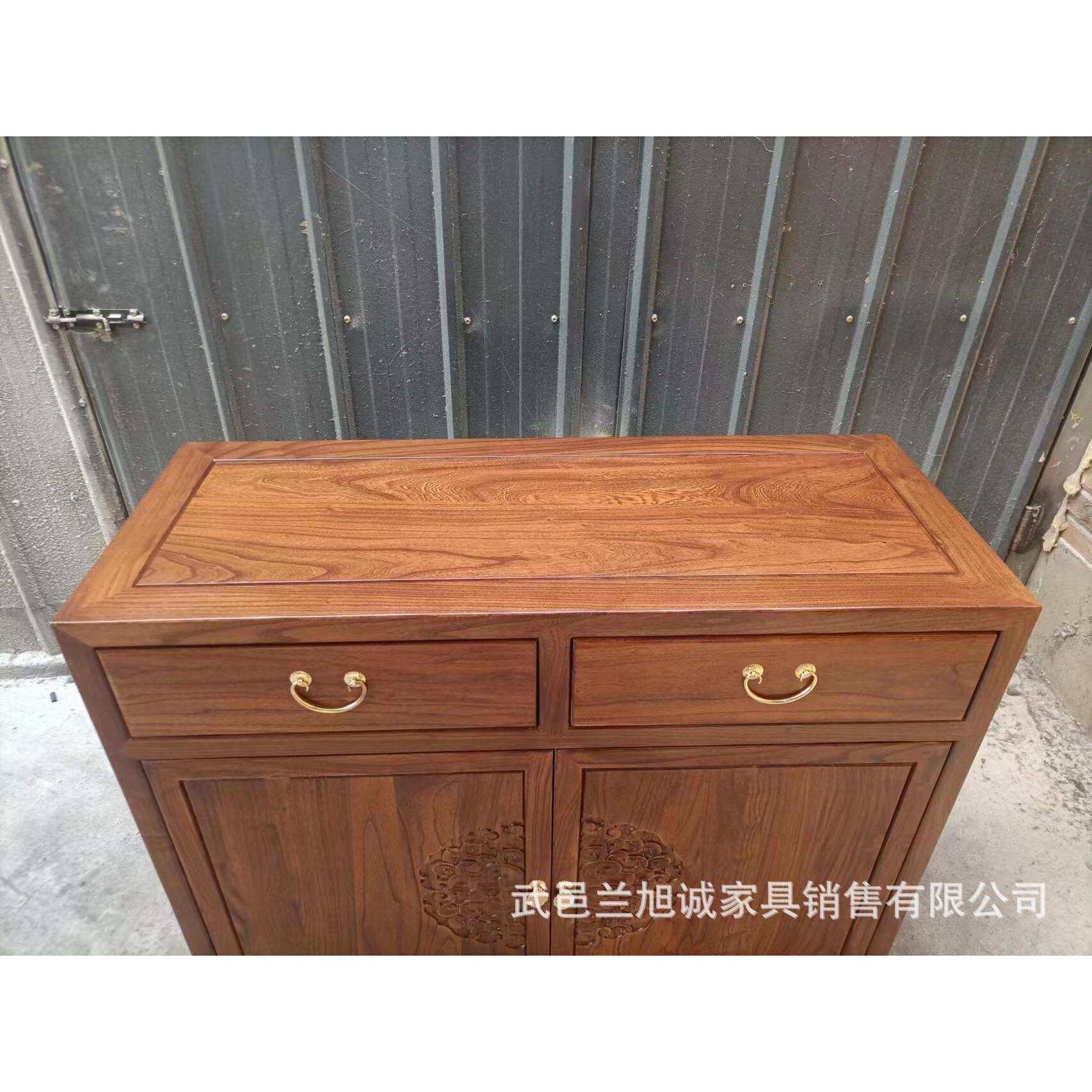 新中式实木餐边柜置物架北榆木客厅玄关茶水柜酒水柜餐厅柜门厅柜