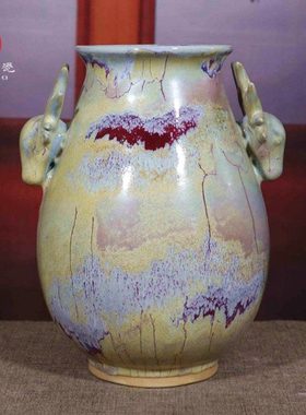 神后钧瓷花瓶新中式古典家居摆设卧室陶瓷插花器装饰品摆件福禄罐