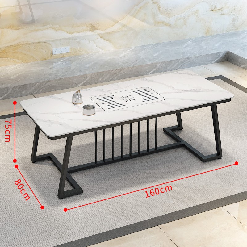 北欧客厅岩板茶桌 带茶盘会客洽谈泡茶台 N铁艺办公喝茶桌椅组合