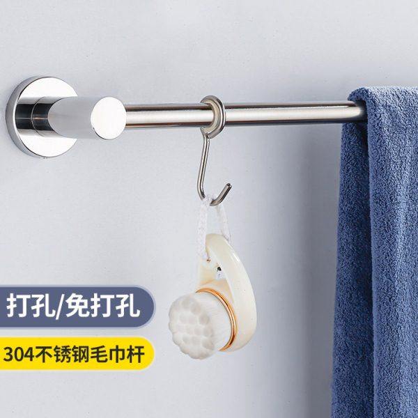 浴室晾毛巾杆置物架免打孔304不锈钢挂杆单杆架子卫生间厕所挂架