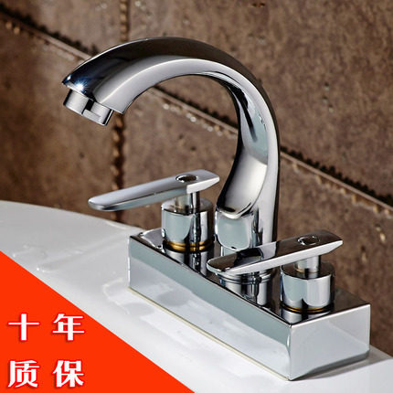 卫生间面盆水龙头冷热水双把双孔三孔洗脸盆混全铜纯铜水笼头冷暖