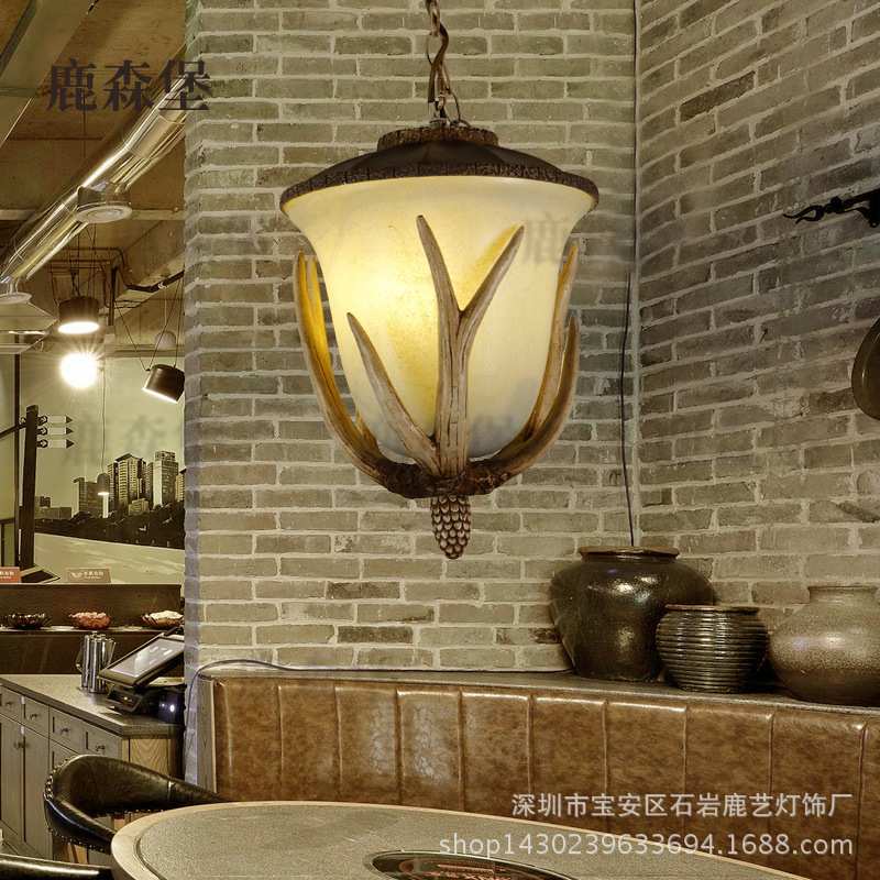 美式小木屋鹿角吊灯复古工业风奶茶店客厅餐厅吊灯网咖吧台单吊灯
