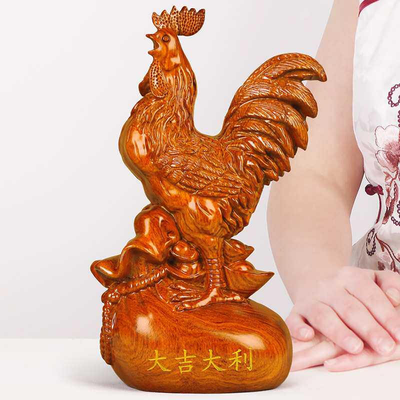 木雕鸡摆件花梨木大公鸡十二生肖动物客厅玄关家居装饰品电视柜