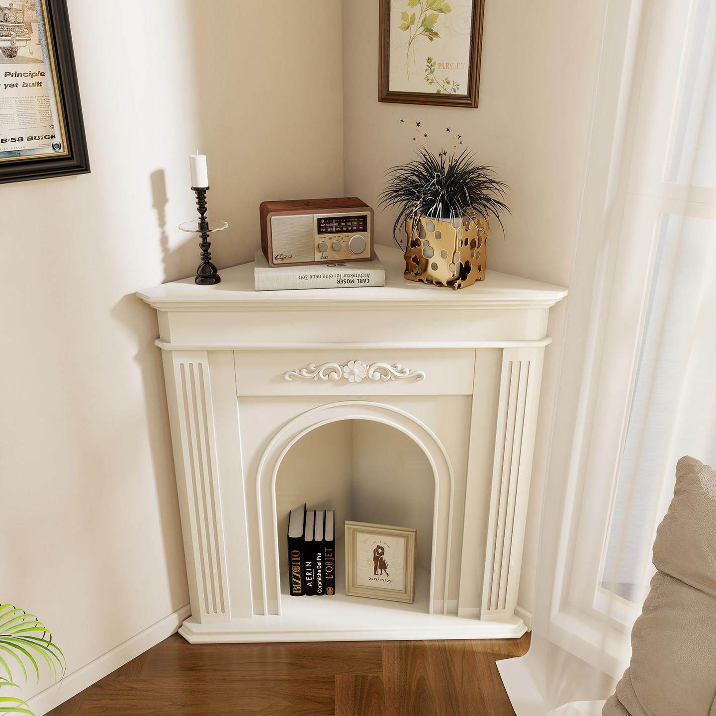 法式壁炉转角柜客厅实木三角壁炉装饰柜仿真火取暖壁炉架玄关定制