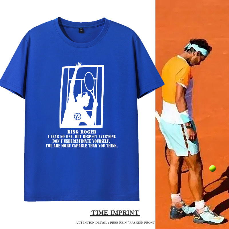 春夏季网球运动T恤短袖费德勒纯棉半截袖蓝色文化衫潮流男女衣服,男装,T恤,淘宝优惠券,粉丝福利购,淘宝优惠卷
