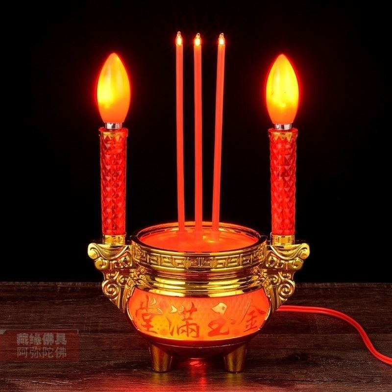 黄铜供佛电烛佛前家用烛台插电供佛室内灯充电电子蜡烛香炉电香炉,家居饰品,烛台,淘宝优惠券,粉丝福利购,淘宝优惠卷