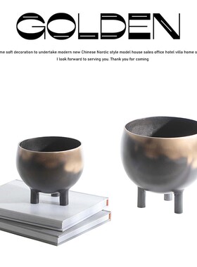鼎炉花盆花瓶现代样板房间软装家居金属器皿售楼处玄关置物架摆设