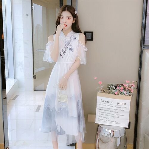改良版汉服雪纺连衣裙子女装夏季2023年夏天新款仙女超仙收腰显瘦