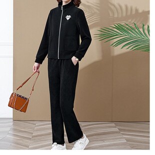 秋季新款大码矮个子装运动套装时尚洋气减龄宽松休闲拉链两件套女