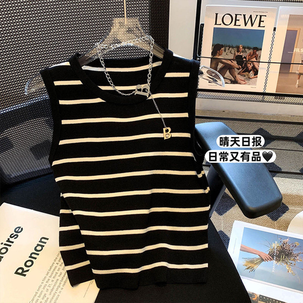 条纹小背心吊带女2025内搭打底衫夏季新款短款针织外搭无袖上衣