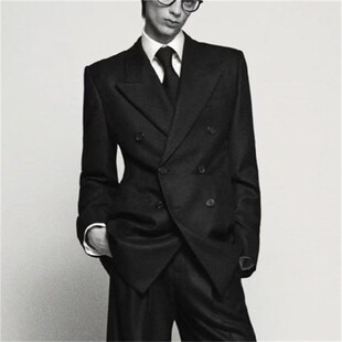 帅气百搭青年双排扣休闲西服长袖 新款 西装 男士 上衣春秋外套 中长款