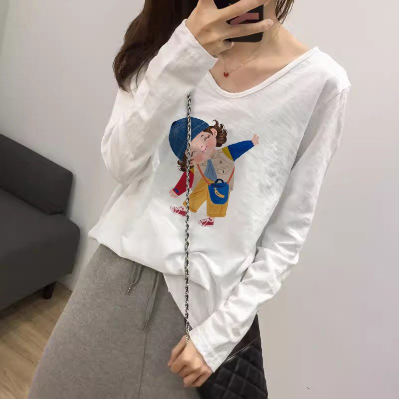 竹节棉白色内搭长袖t恤显瘦宽松春季宽松上衣打底衫女2024新款潮