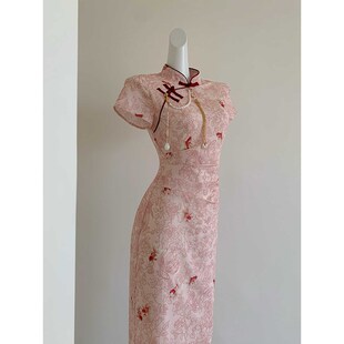 【锦瑟年华】粉色新中式国风改良旗袍连衣裙女御姐风气质高端礼服