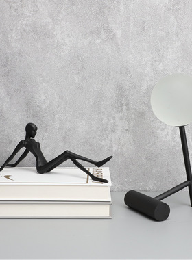 新中式黑色休闲人物n摆件样板房售楼部卧室书房客厅桌面玄关饰品