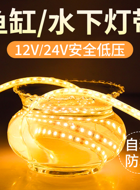 鱼缸专用软灯带条防水ledu氛围水底下12v自粘古法鱼池照明泡水24v