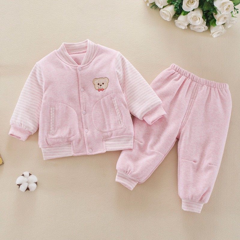 婴儿棉衣套装纯棉0-1岁男女宝宝夹棉开衫春秋装外出服新生儿衣服