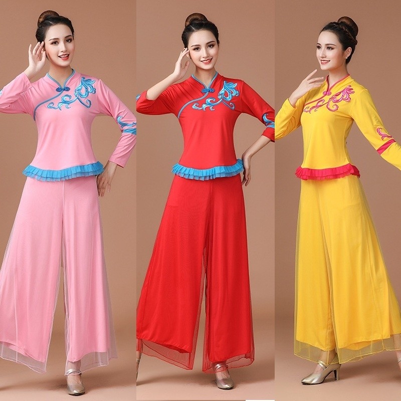 民族风中长袖广场舞服装新款女团体跳秧歌舞蹈服表演出服运动套装