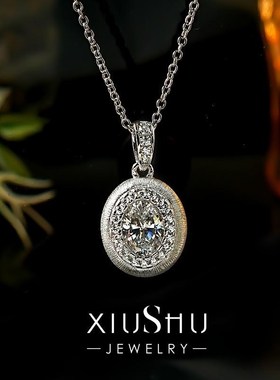 中古风金属拉丝女款925银吊坠锁骨链2克拉镶嵌简约大气纯银轻奢女