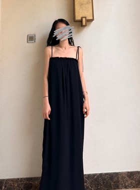 读衣术黑色抹胸遮肉显瘦长裙170高个子漏肩吊带裙简约黑色连衣裙