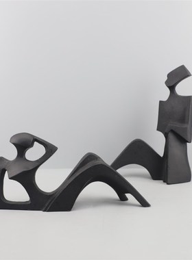 现代简约抽象黑色铸铁人物t雕塑摆件电视柜客厅玄关茶几家居装饰