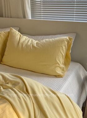 梦马新款针织h棉嫩黄色全棉四件套 天竺纯棉柔软裸睡双人床上用品