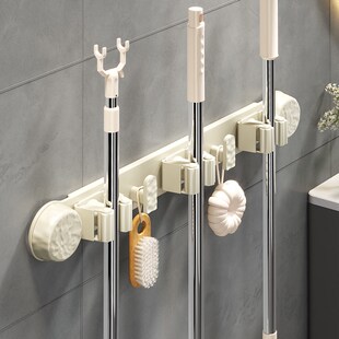 吸盘拖把壁挂夹免打孔卫r生间阳台挂钩浴室收纳神器扫把固定挂架