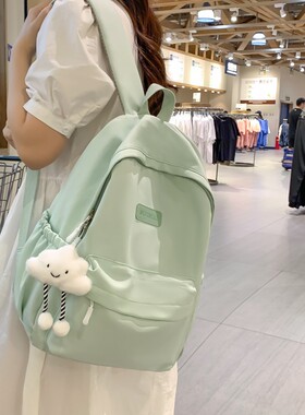 双肩包女旅游轻便2024新款时尚夏天奶油绿色大学生装书自习小书包
