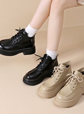 马丁靴女款2024新款小个子英伦风厚底女士皮鞋女显脚小靴子机车风