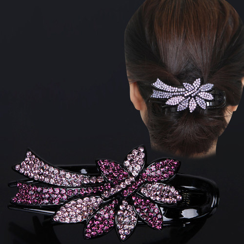 鸭嘴夹发夹女韩国头饰妈妈水钻夹子盘发抓夹发饰发卡子花朵三齿夹